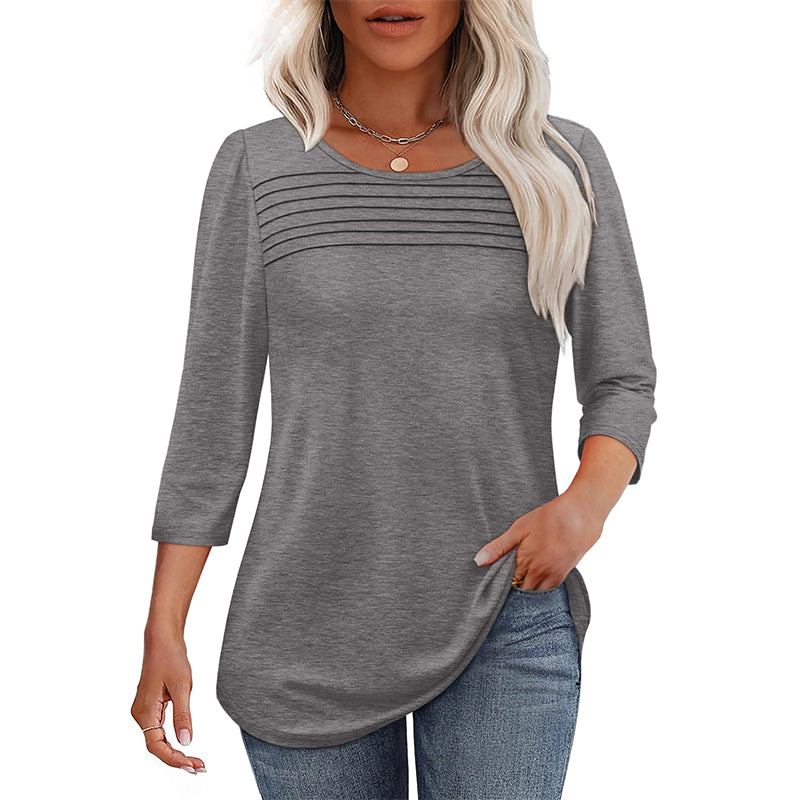 🔥53 % de réduction🔥T-shirt décontracté à manches 3/4 avec détails plissés pour femmes