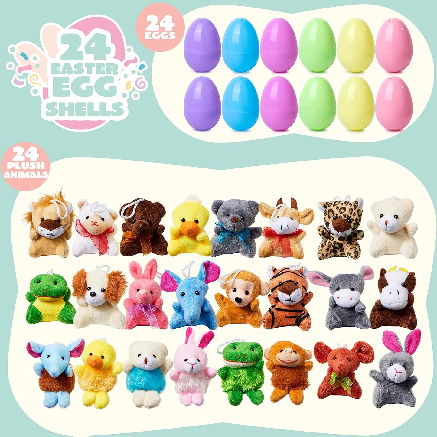 🔥2025 Vente à chaud🔥12/24/36 PiècesOeufs de Pâques pré-remplis avec des animaux en peluche