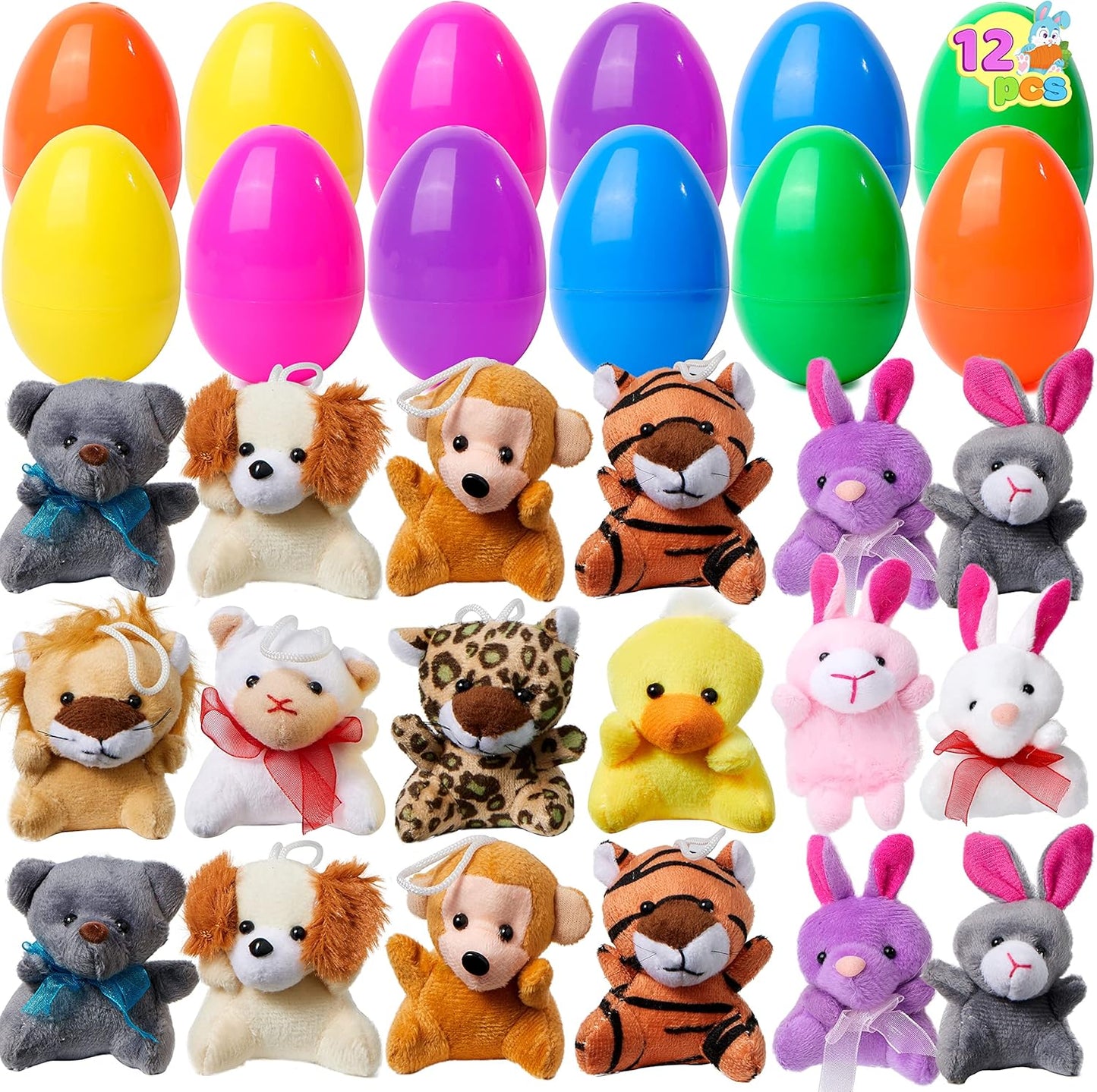 🔥2025 Vente à chaud🔥12/24/36 PiècesOeufs de Pâques pré-remplis avec des animaux en peluche