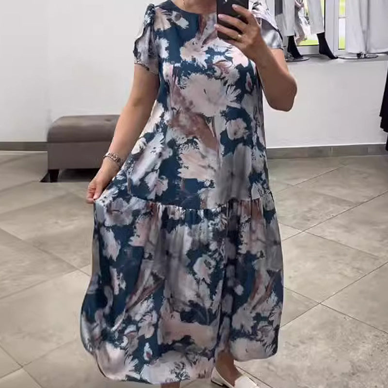 đDĂ©but de l'Ă©tĂ© NouveauâšRobe ample Ă col rond et manches courtes Ă fleurs