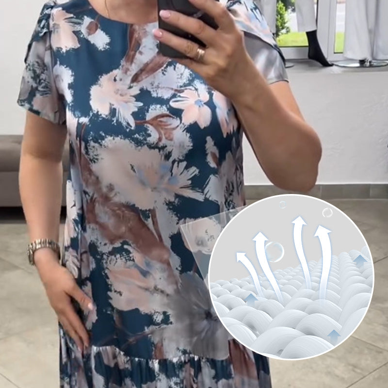 đDĂ©but de l'Ă©tĂ© NouveauâšRobe ample Ă col rond et manches courtes Ă fleurs
