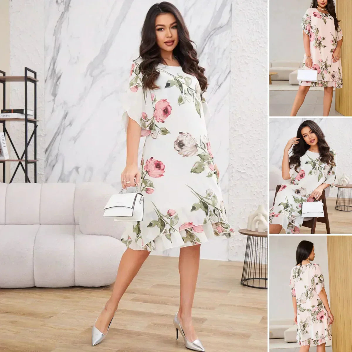 🌹Nouveaux produits du printemps🌹 Robe en mousseline avec pétales évasés de rose