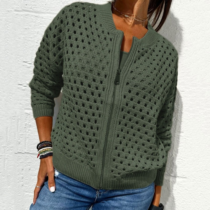 đ„Printemps 54% de rĂ©ductionđ„Veste zippĂ©e en tricot pour femmes avec dĂ©coupes