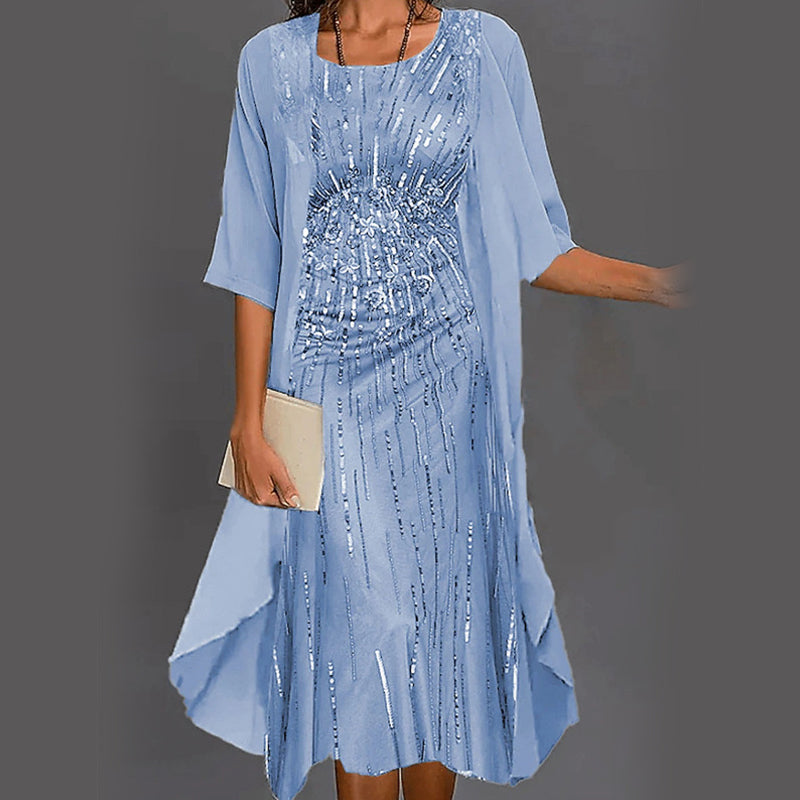 🌸Printemps 52% de réduction🌸Ensemble élégant 2 pièces : chemisier à manches mi-longues + robe