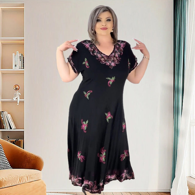 ✨️Soldes d'été 52% de réduction✨️Robe mi-longue fluide à col en V grande taille