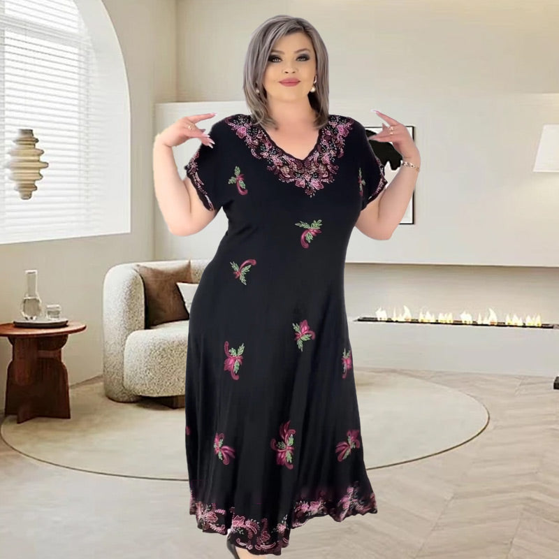 ✨️Soldes d'été 52% de réduction✨️Robe mi-longue fluide à col en V grande taille