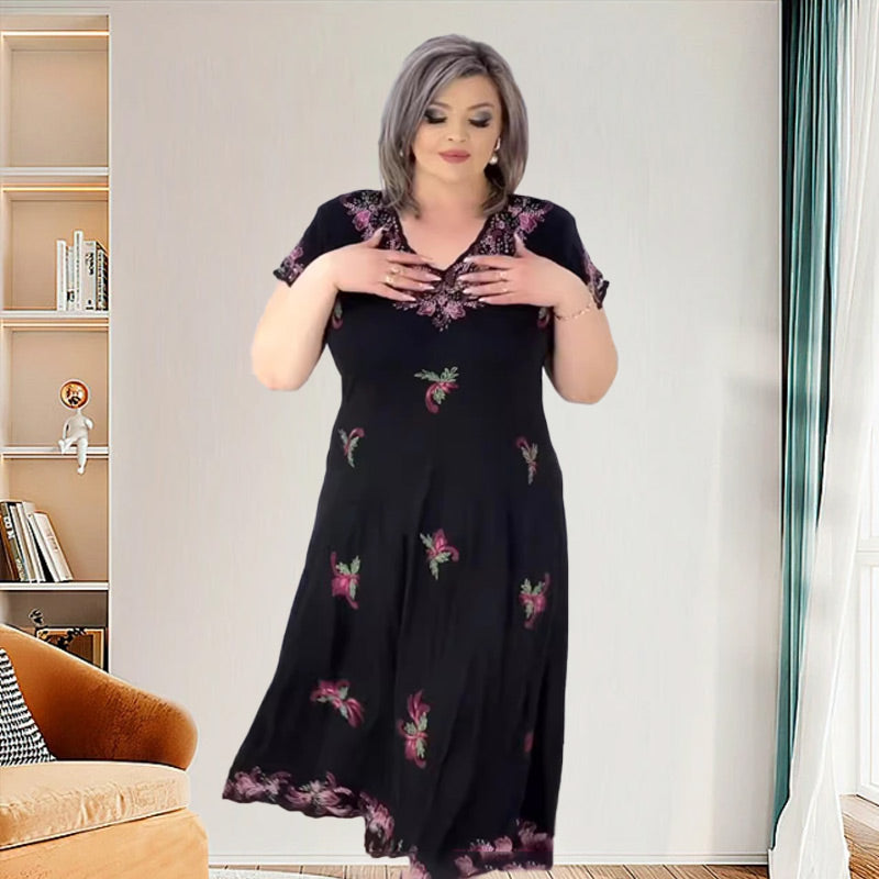 ✨️Soldes d'été 52% de réduction✨️Robe mi-longue fluide à col en V grande taille