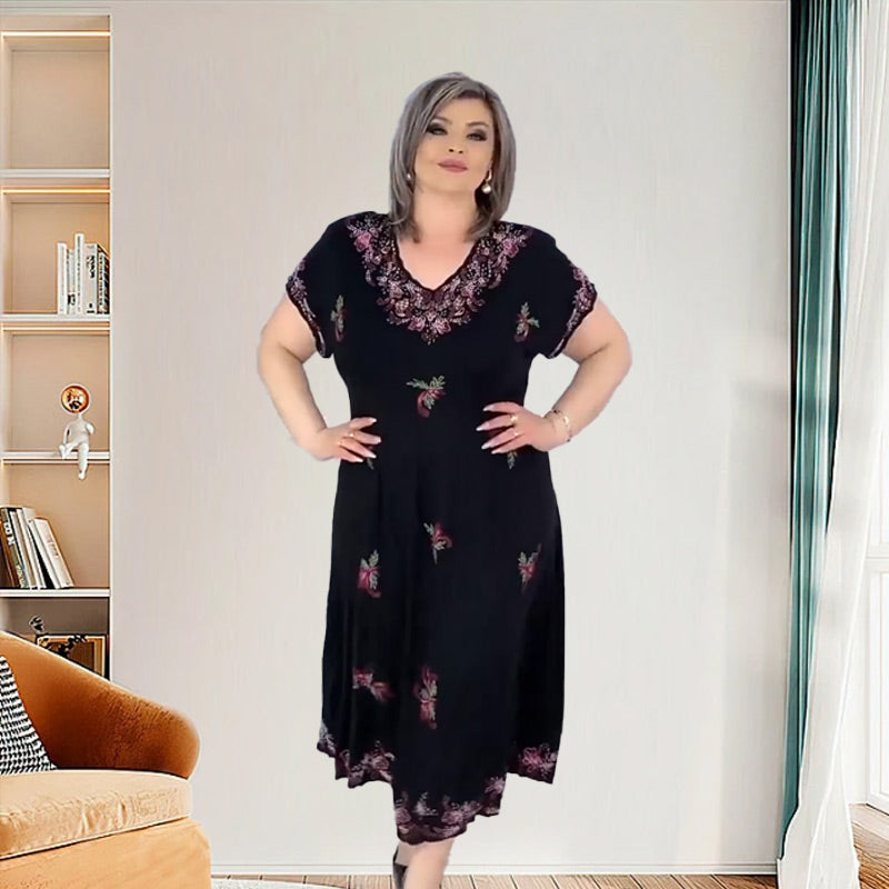 ✨️Soldes d'été 52% de réduction✨️Robe mi-longue fluide à col en V grande taille