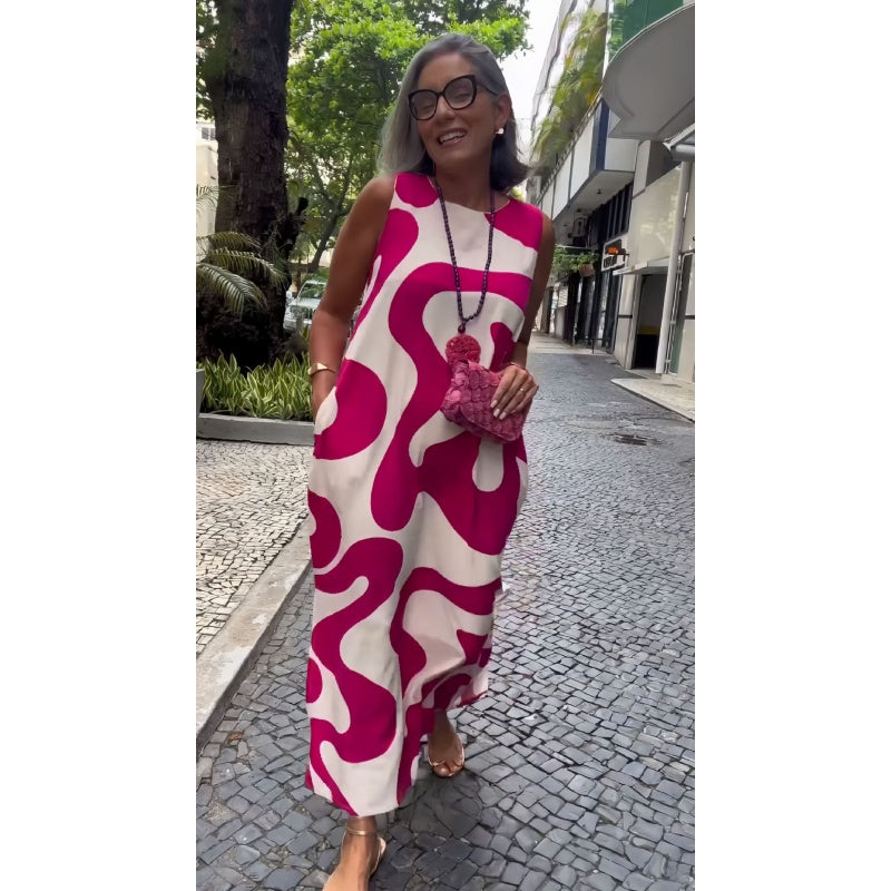 đ„SpĂ©cial Ă©tĂ© 53% de rĂ©ductionđ„Col rond ImprimĂ© sans manches Casual Fashion Dresses