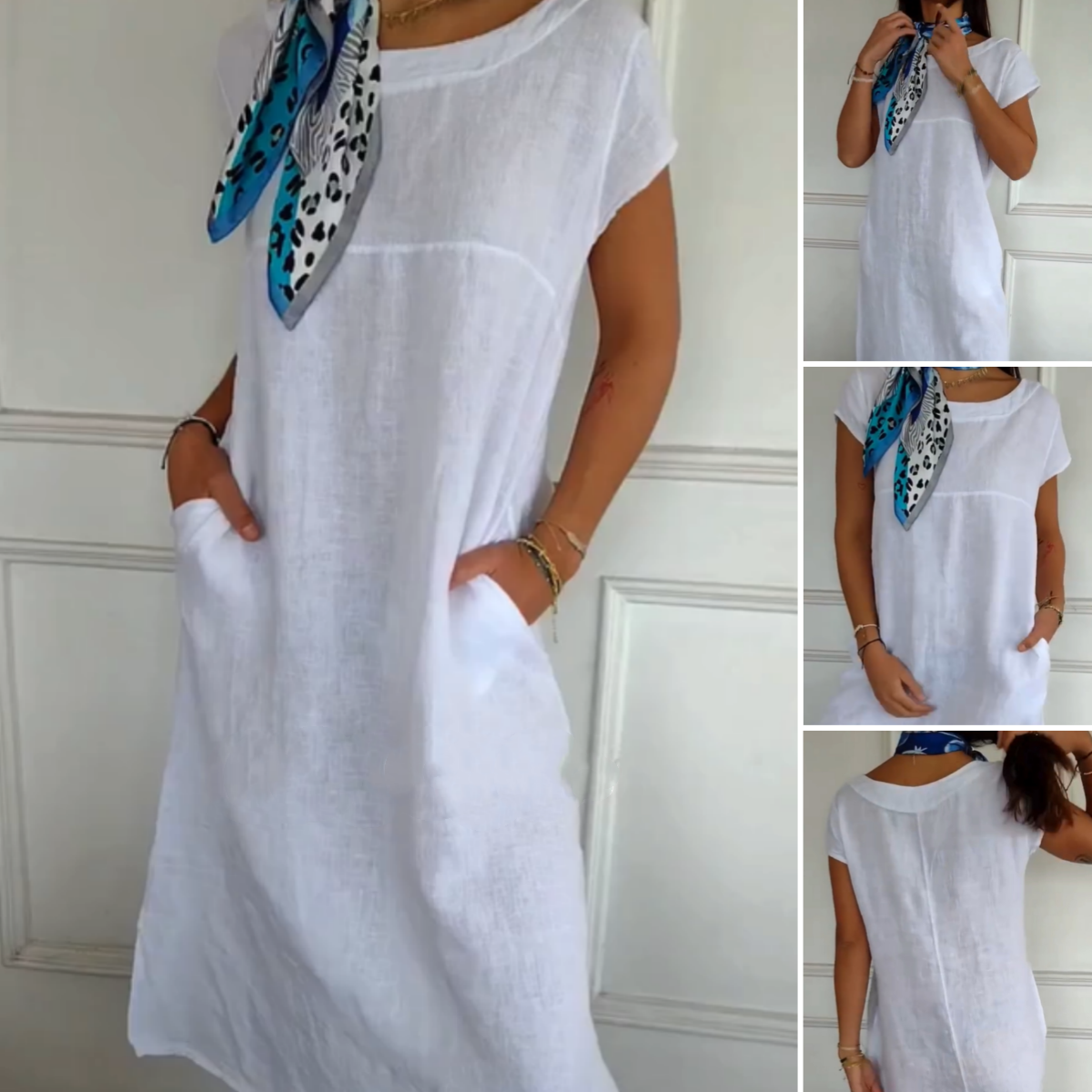 Robe femme à manches courtes et col rond en lin et coton(🔥50% de réduction)