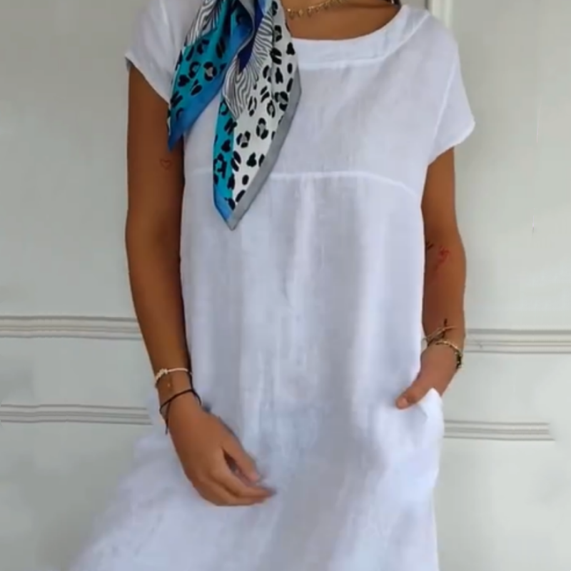 Robe femme à manches courtes et col rond en lin et coton(🔥50% de réduction)