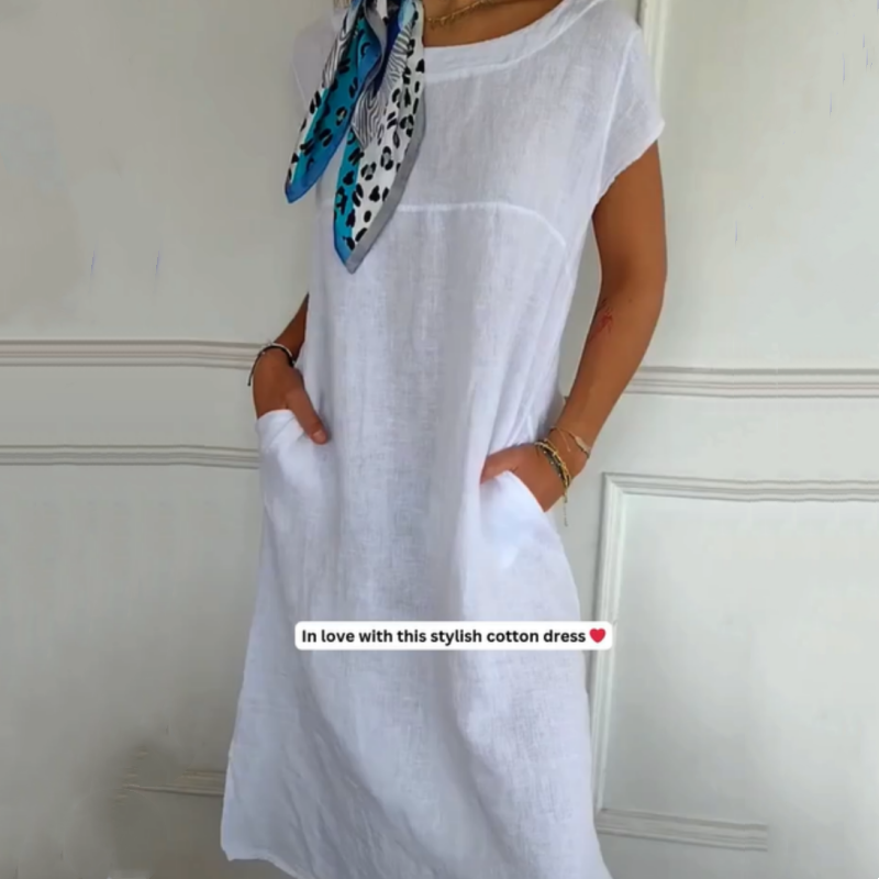 Robe femme à manches courtes et col rond en lin et coton(🔥50% de réduction)