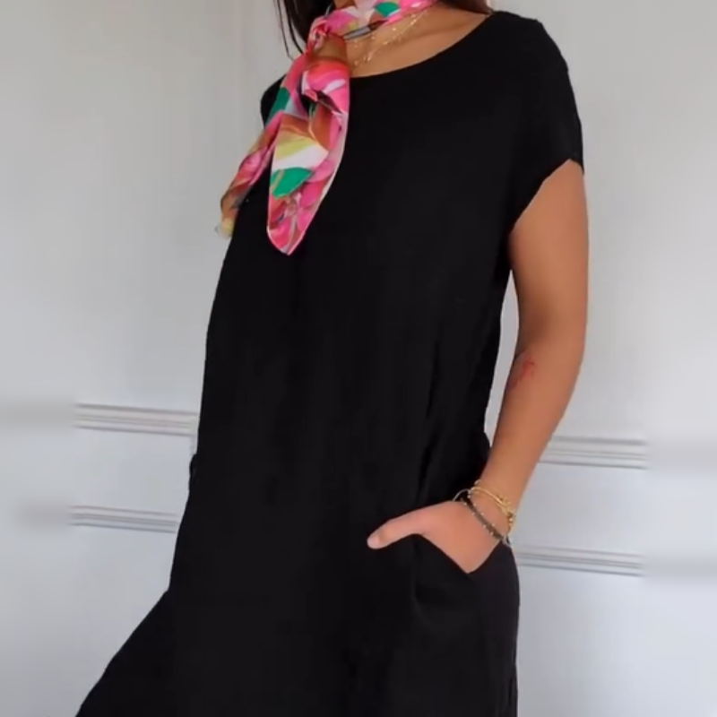 Robe femme à manches courtes et col rond en lin et coton(🔥50% de réduction)
