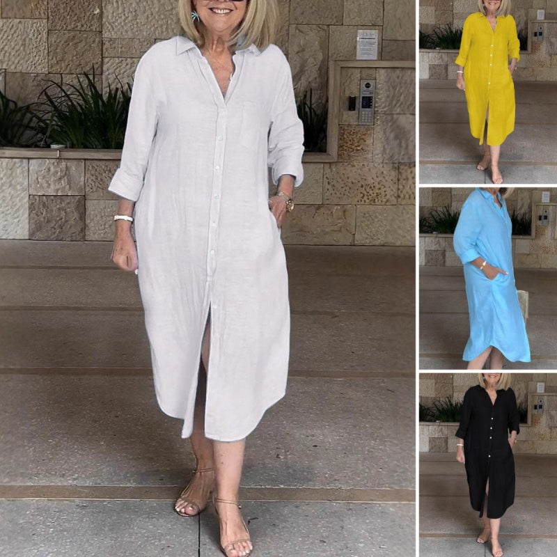 ✨️Soldes d'été✨️Robe chemise longue décontractée en coton lin pour femmes(🔥53% de réduction)