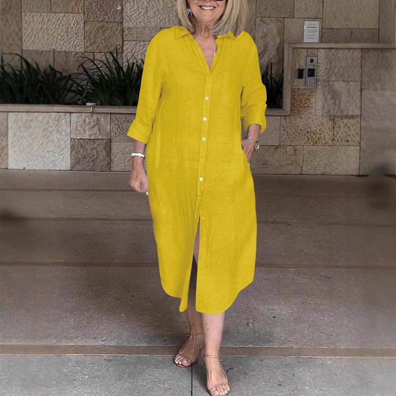 ✨️Soldes d'été✨️Robe chemise longue décontractée en coton lin pour femmes(🔥53% de réduction)