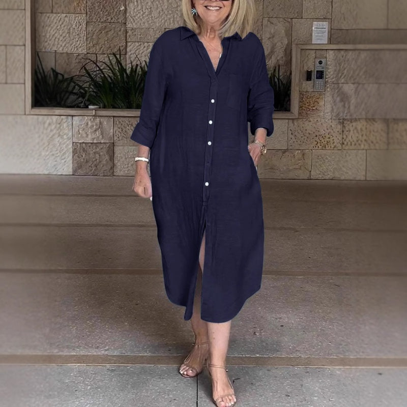 ✨️Soldes d'été✨️Robe chemise longue décontractée en coton lin pour femmes(🔥53% de réduction)