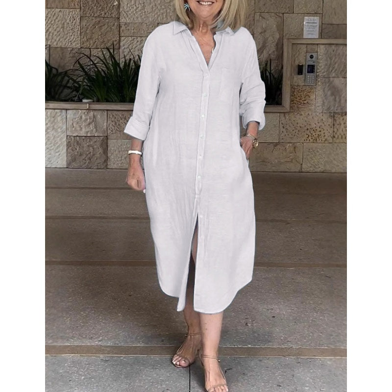 ✨️Soldes d'été✨️Robe chemise longue décontractée en coton lin pour femmes(🔥53% de réduction)
