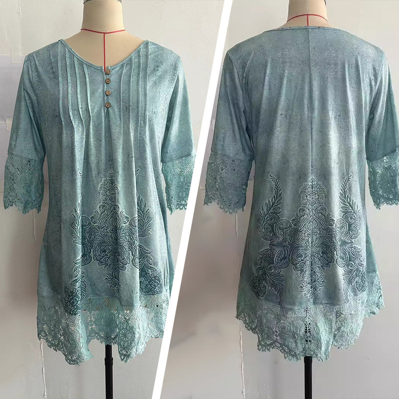 🔥Promotions du début de l'été🔥Robe élégante en dentelle à manches mi-longues et col en V pour femmes(53 % de réduction)