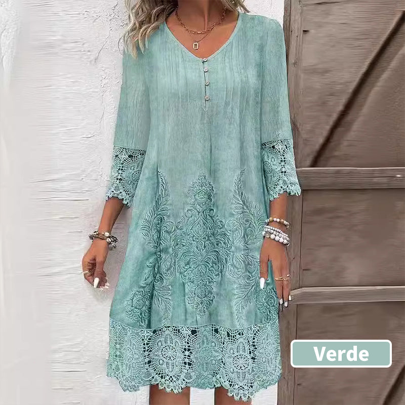 🔥Promotions du début de l'été🔥Robe élégante en dentelle à manches mi-longues et col en V pour femmes(53 % de réduction)