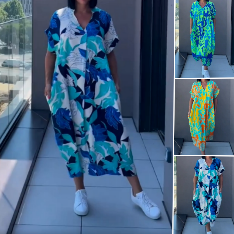 👗Offres spéciales début d'été✨Casual élégant imprimé V - cou robe pour les femmes(🔥50% de réduction)