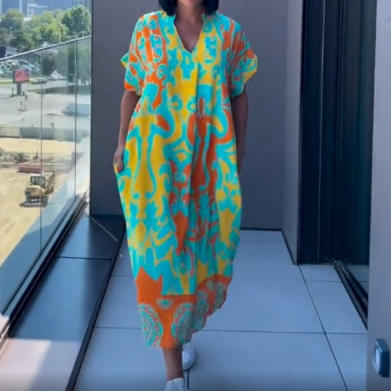 👗Offres spéciales début d'été✨Casual élégant imprimé V - cou robe pour les femmes(🔥50% de réduction)