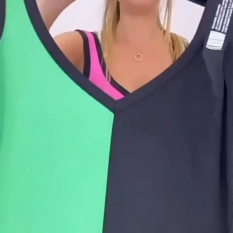 🌸Réduction de 53% pour l'été 💐 Robe en tricot sans manches à col en V et à couleurs contrastées
