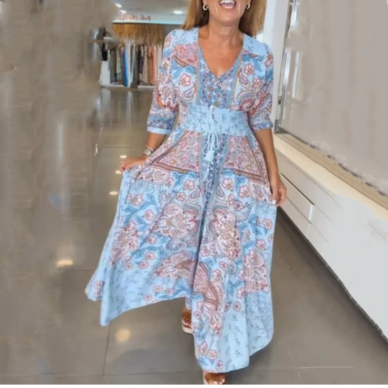đ„Soldes d'Ă©tĂ© - 50% de rĂ©ductionđ„Robe longue Ă©lĂ©gante Ă cordon floral pour femmes