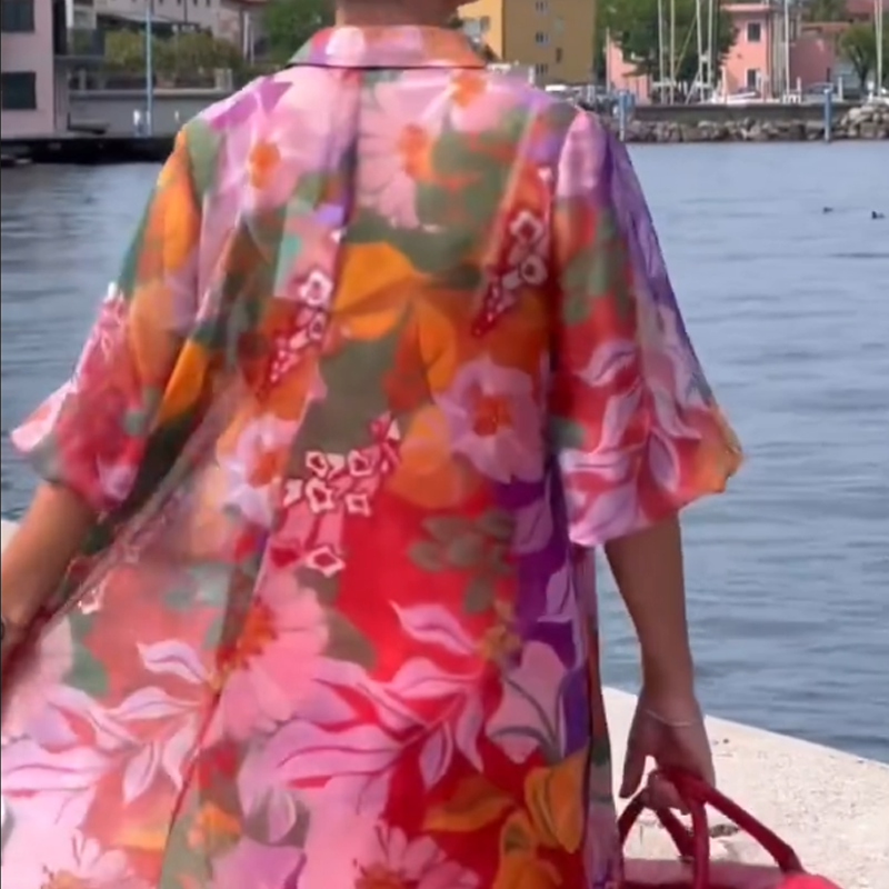 🎉🛍️Édition limitée d'été👗Robe en mousseline de soie à imprimé floral rouge