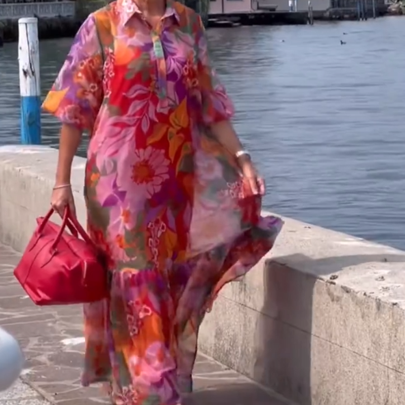🎉🛍️Édition limitée d'été👗Robe en mousseline de soie à imprimé floral rouge