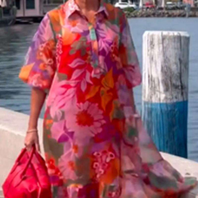 🎉🛍️Édition limitée d'été👗Robe en mousseline de soie à imprimé floral rouge