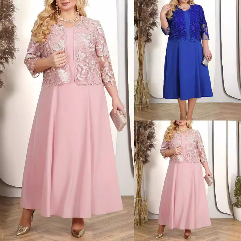 🔥Offres spéciales d'été👗Robe femme unie avec veste en dentelle brodée