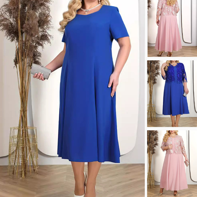 🔥Offres spéciales d'été👗Robe femme unie avec veste en dentelle brodée