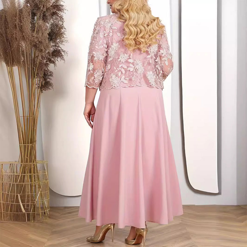 🔥Offres spéciales d'été👗Robe femme unie avec veste en dentelle brodée
