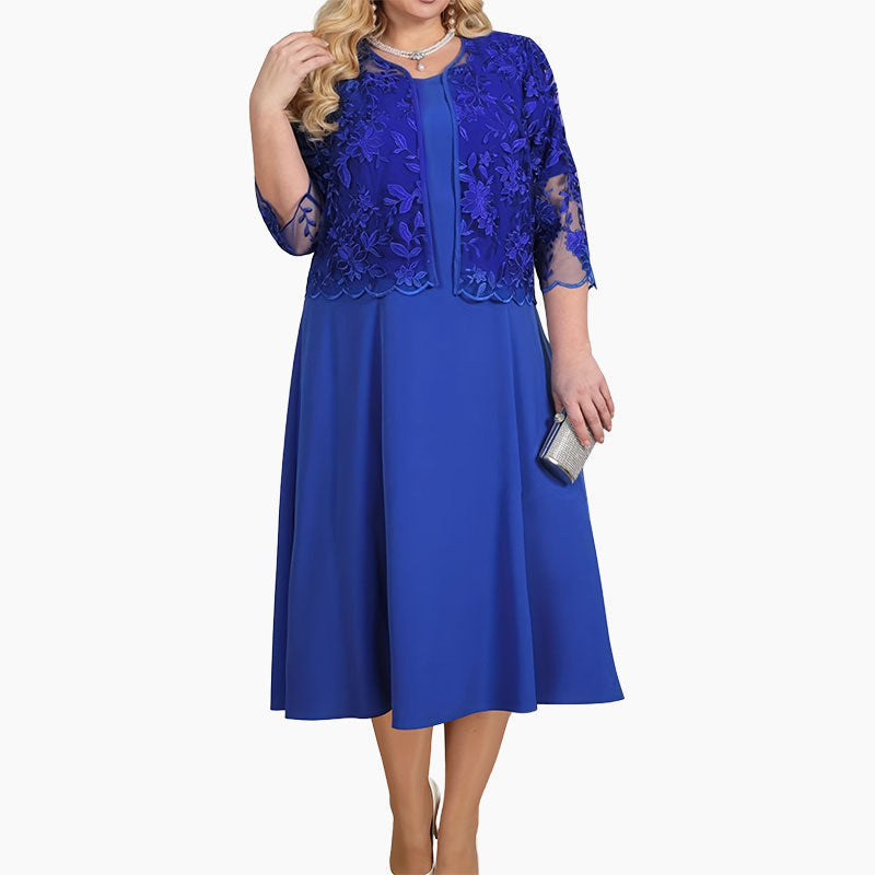 🔥Offres spéciales d'été👗Robe femme unie avec veste en dentelle brodée