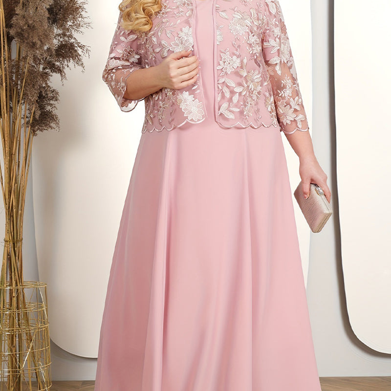 🔥Offres spéciales d'été👗Robe femme unie avec veste en dentelle brodée