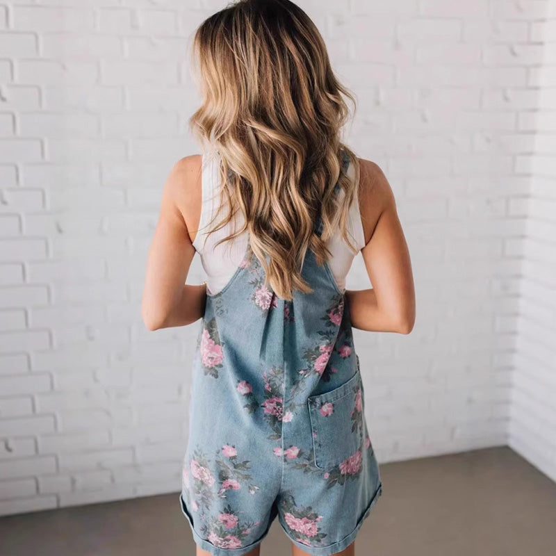 🔥Dernier jour - 55% de réduction🌸Combinaison en jean à imprimé floral vintage