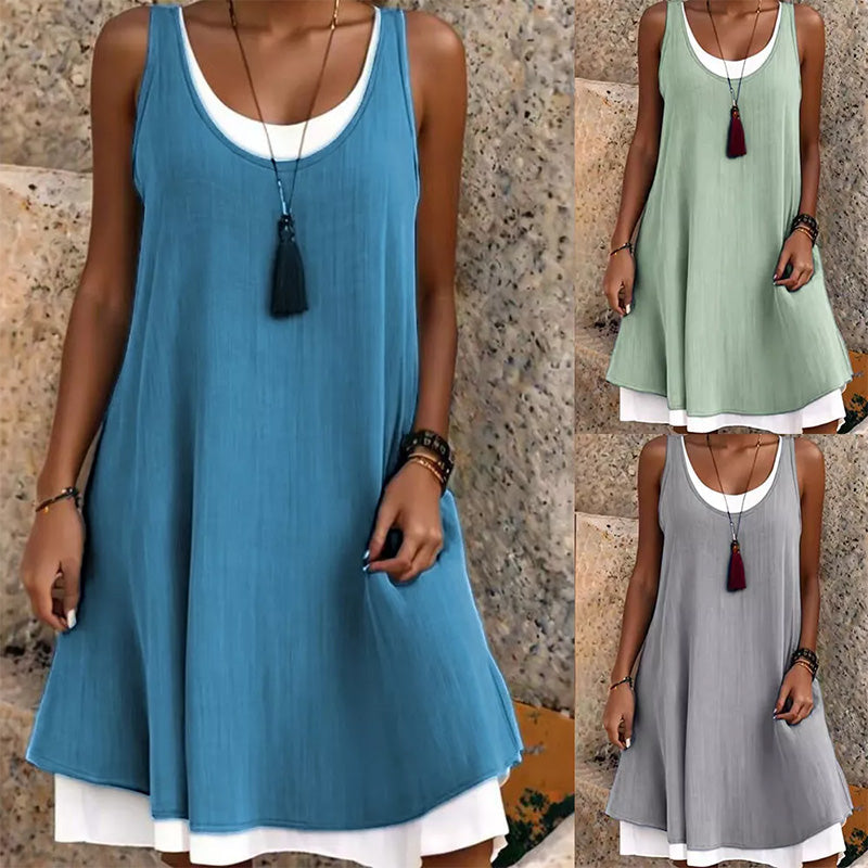 đ„Soldes d'Ă©tĂ©đ„Robe dĂ©bardeur dĂ©contractĂ©e, ample et sans manches, au look superposĂ© pour femme