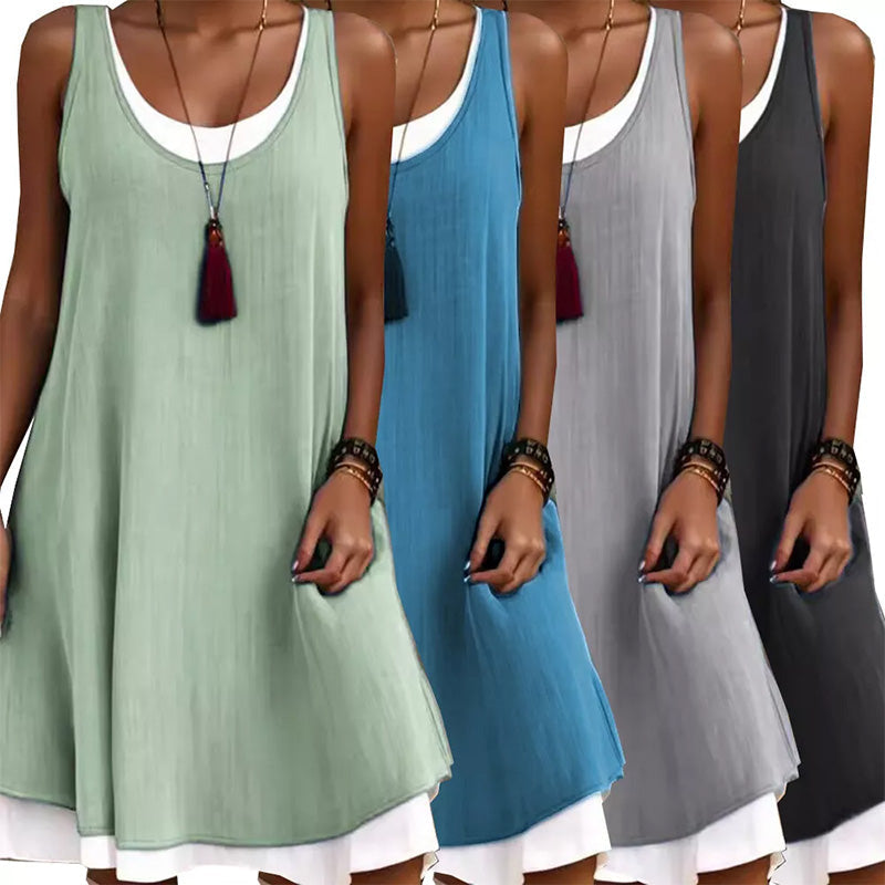 đ„Soldes d'Ă©tĂ©đ„Robe dĂ©bardeur dĂ©contractĂ©e, ample et sans manches, au look superposĂ© pour femme