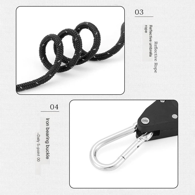 🔥55% de réduction🪢Bärbar Justerbar Fix Tält Hög styrka Snabb frigöring Remskiva Camping Rope 🌳(4 Pcs / Set)