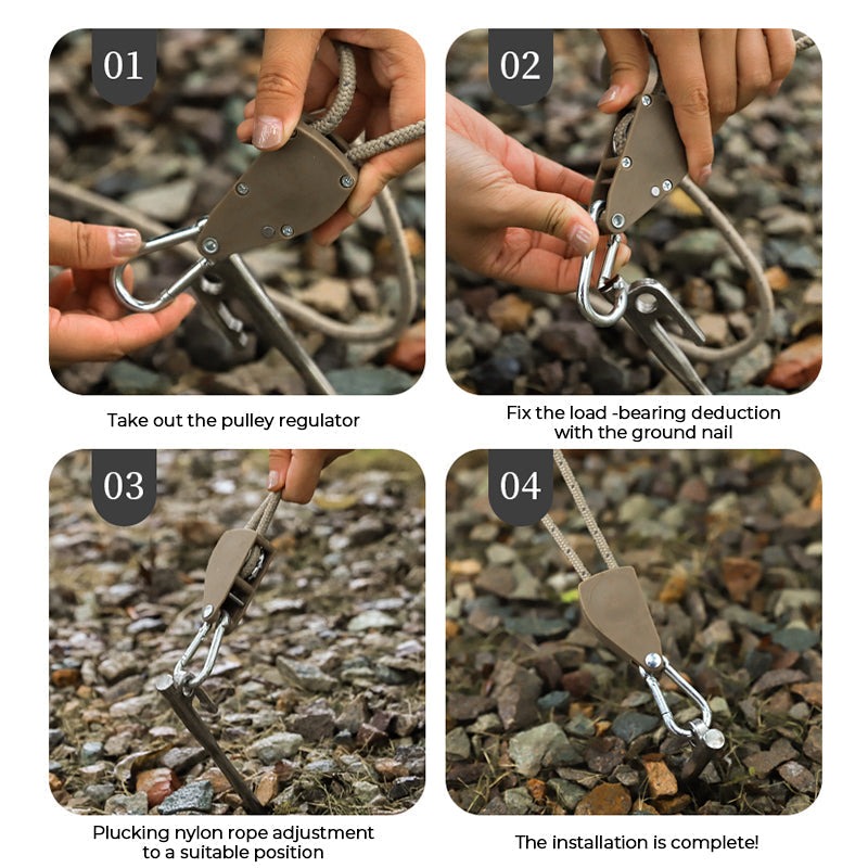 🔥55% de réduction🪢Bärbar Justerbar Fix Tält Hög styrka Snabb frigöring Remskiva Camping Rope 🌳(4 Pcs / Set)