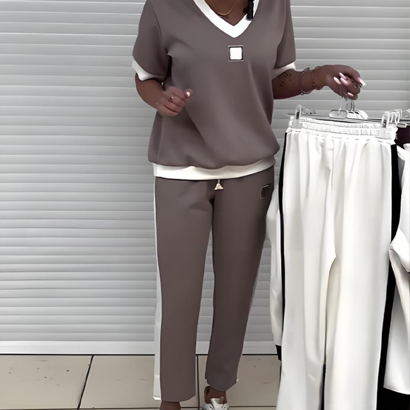 💜PROMOTION DU DERNIER JOUR - 55% DE RÉDUCTION💜Ensemble pantalon et top décontracté à col en V pour femmes