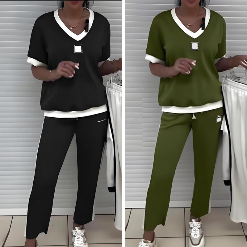 💜PROMOTION DU DERNIER JOUR - 55% DE RÉDUCTION💜Ensemble pantalon et top décontracté à col en V pour femmes