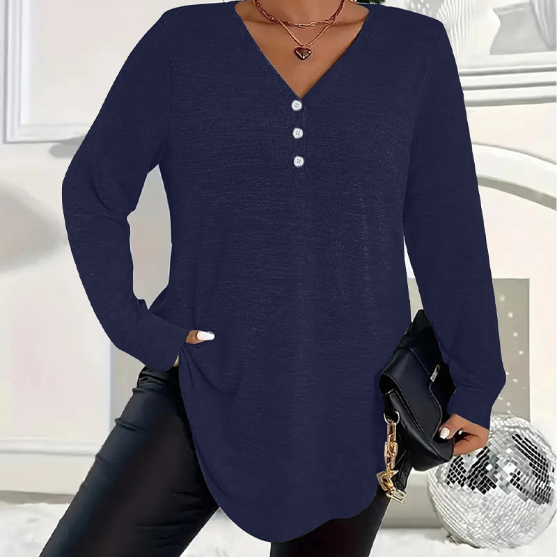 🍂 Offres spéciales d'automne 55%💜Haut à manches longues et col en V boutonné pour femme