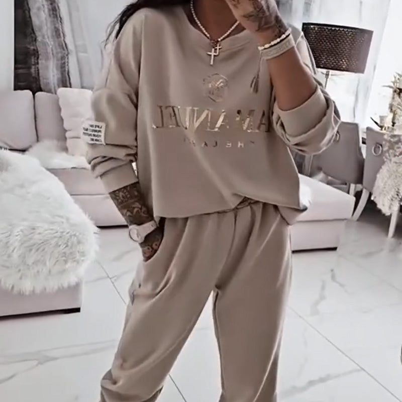 Ensemble décontracté pour femme — blouse imprimée et pantalon ample
