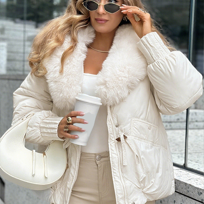 Promotion d'automne🍂Manteau matelassé tendance avec col en fausse fourrure