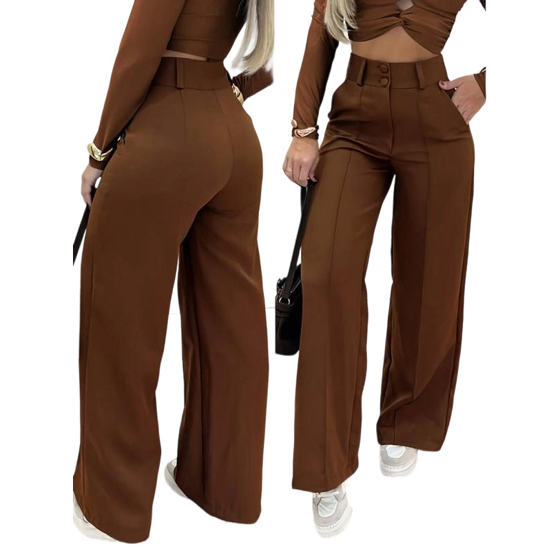 🌸DERNIER JOUR DE L'OFFRE SPÉCIALE - 60 % DE RÉDUCTION💕Pantalon taille haute à jambes larges pour femme, couleur unie