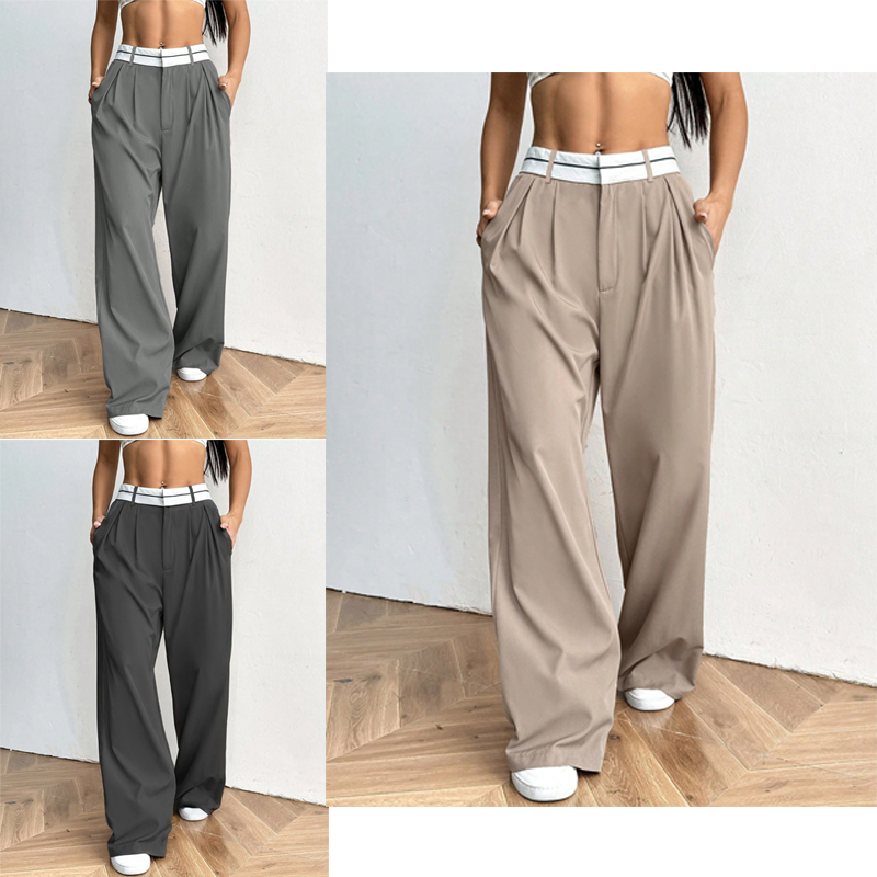 Pantalon large et élégant 💃 Ceinture bicolore + taille haute ✨ Parfait pour le travail ou le shopping 👜