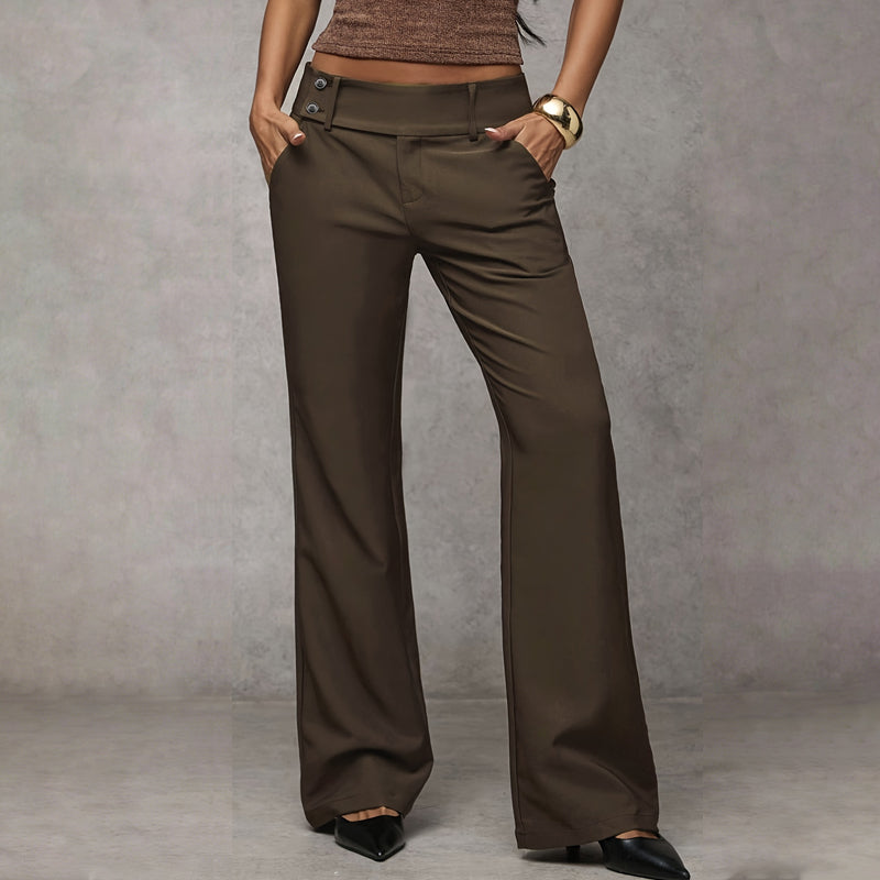 Pantalon taille haute à jambes larges pour femme 👖 allonge la silhouette, joli tombé, infroissable, couleur unie polyvalente, idéal pour le travail comme pour les loisirs 💼