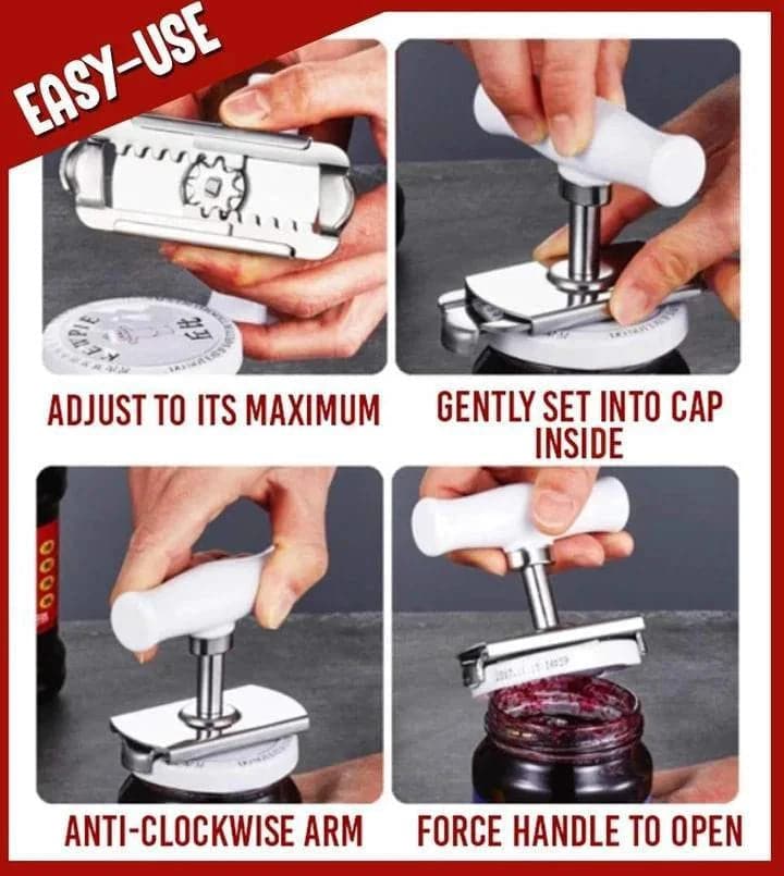 🔧 Ouvre-boîte réglable en acier inoxydable – Poignée ergonomique – Idéal pour les mains fragiles ✨🫙