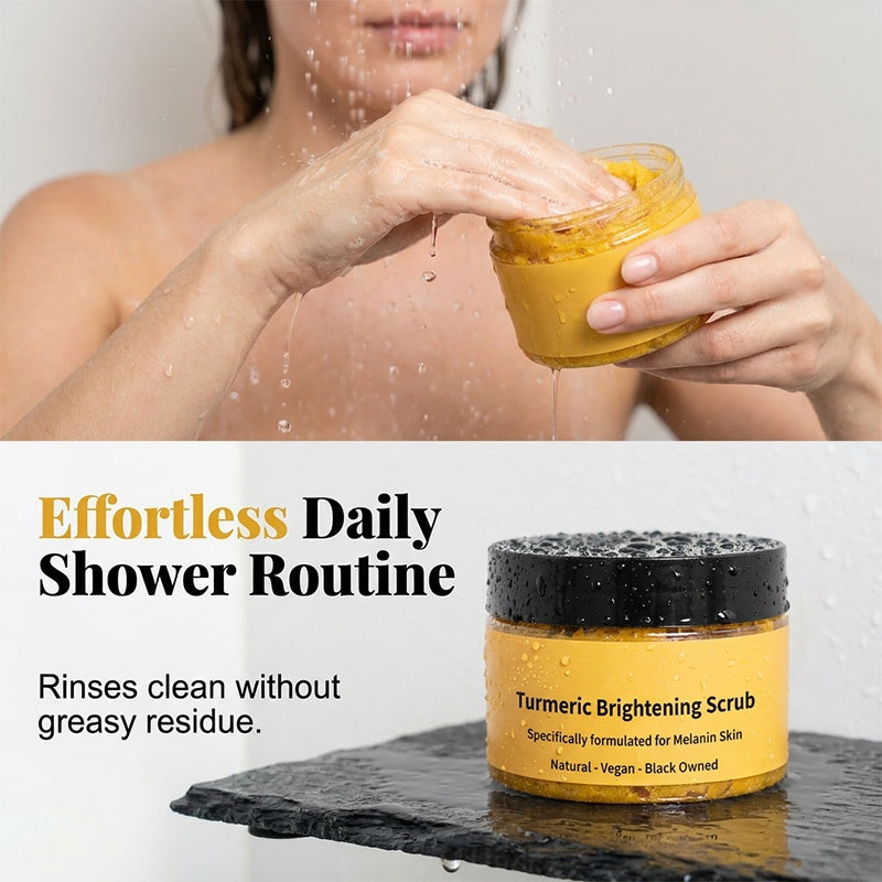 🛁 50 % DE RÉDUCTION 🧴 Gommage corporel éclaircissant au curcuma | Exfoliation au sel marin naturel · Nourrissant à l'huile de jojoba · Atténue le teint terne · Utilisable sur le visage et le corps